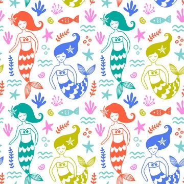 Cute Mermaids Seamless Pattern Texture Illustrazione stock