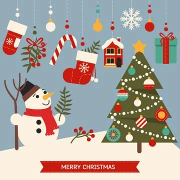 Cute merry christmas elements Stock Illustration