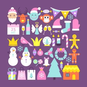 Cute Merry Christmas Objects Stock Illustration