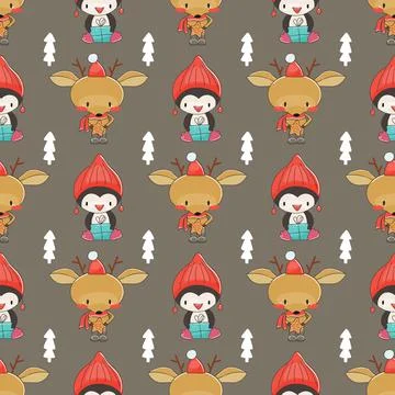 Cute merry christmas seamless pattern. Vector illustration. Stock Illustration