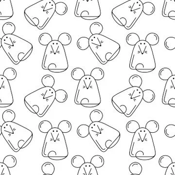 Cute mice, vector seamless background. Monochrome hand drawn animals. Line st Stock Illustration