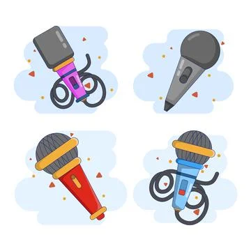 Cute microphone icon illustration set featuring audio and recording concept Stock Illustration
