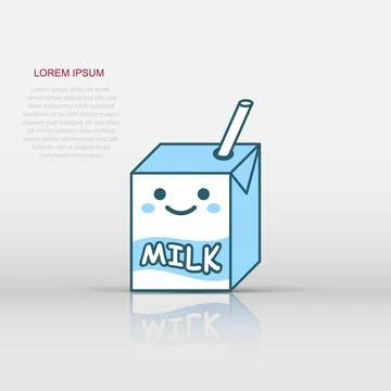 Cute milk icon in flat style. Milkshake vector illustration on white isolat.. Stock Illustration