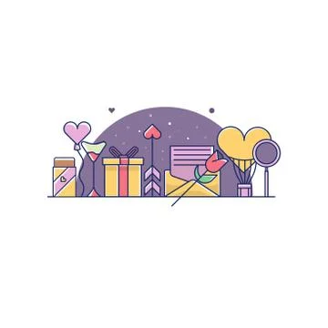 A cute minimalistic illustration of romantic objects isolated on a white back Stock Illustration