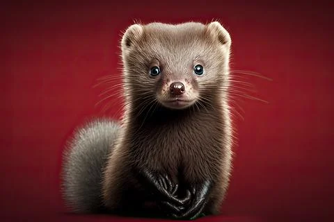 Cute  Mink, isolated on a background with red hearts Stock Illustration