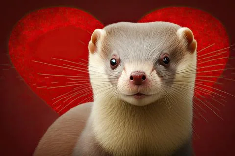 Cute  Mink, isolated on a background with red hearts Stock Illustration