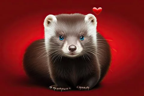 Cute  Mink, isolated on a background with red hearts Stock Illustration