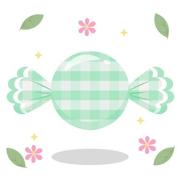 Cute Mint Green Gingham Candy with Flower and Leaf Decoration Ilustración de archivo
