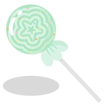 Cute mint lollipop with star pattern and sprinkles, sweet candy vector illu.. Stock Illustration