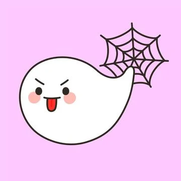 Cute mischievous ghost with spider web tail Stock Illustration