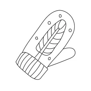 Cute mitten decorated with tree in doodle sketch style. Stock Illustration