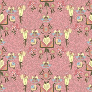Cute Modern Abstract Floral Pattern In Dusky Pink And Pastel Shades Stock Illustration