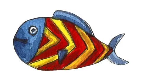 Cute modern alphabet with funny objects and sea cartoon fish. Letters. Learn  Stock Illustration