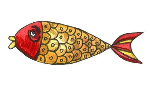 Cute modern alphabet with funny objects and sea cartoon fish. Letters. Learn  Stock Illustration