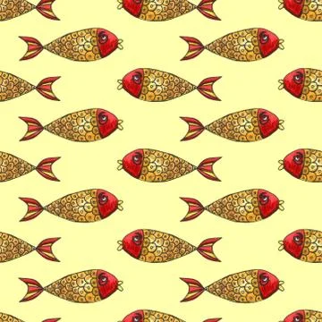 Cute modern alphabet with funny objects and sea cartoon fish. Letters. Learn  Stock Illustration