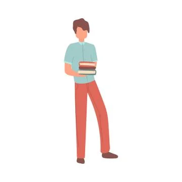Cute modern student boy in red pants and white shirt イラスト素材