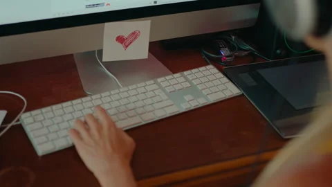 Cute modern woman work on computer in headphones Stock Footage 262069480