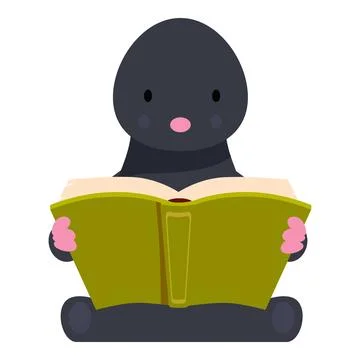 Cute mole reading a big book sitting down Stock Illustration