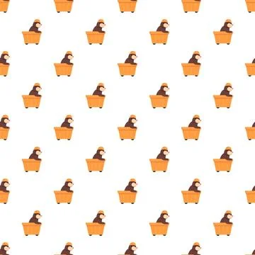 Cute mole wearing hard hat in mine car seamless pattern Stock Illustration