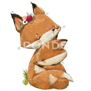 Cute mom fox with her kid. Stock Illustration