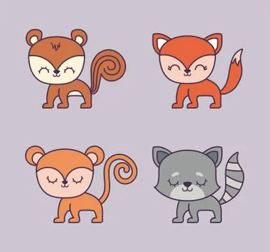 Cute monkey and group of animals Stock Illustration