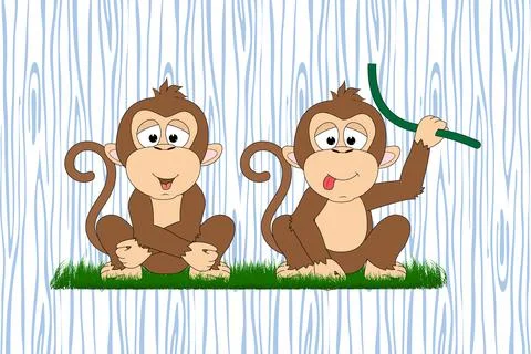 Cute monkey animal cartoon, simple vector illustration Illustrazione stock