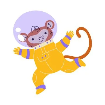 Cute Monkey Astronaut Character in Space Suit Vector Illustration Stock Illustration