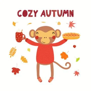 Cute monkey in autumn Stock Illustration