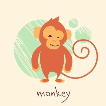 Cute Monkey Cartoon Drawing Flat Stock Illustration