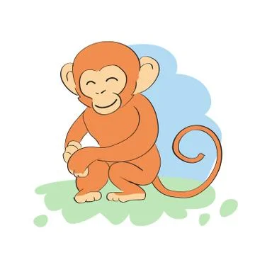 Cute Monkey Cartoon Drawing Flat Vector Stock Illustration