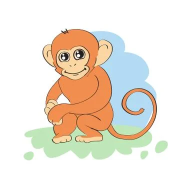 Cute Monkey Cartoon Drawing Flat Vector Illustrazione stock