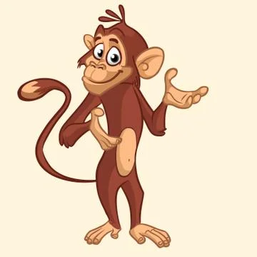 Cute monkey cartoon icon. Vector illustration of chimpanzee outlined Stock Illustration