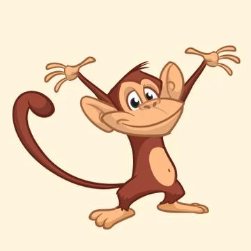 Cute monkey cartoon icon. Vector illustration of chimpanzee outlined Stock Illustration