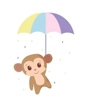Cute monkey cartoon with umbrella vector design Illustrazione stock