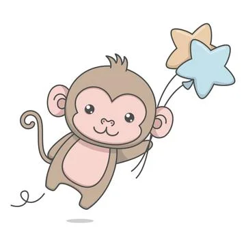 Cute Monkey Character With Balloon Stock Illustration