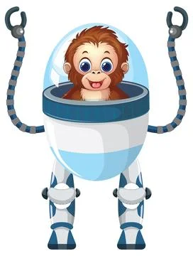 Cute Monkey Character Inside a High Tech Robotic Mech Suit Illustrazione stock