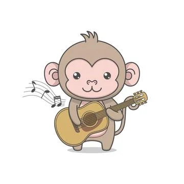 Cute Monkey Character Playing Guitar Stock Illustration