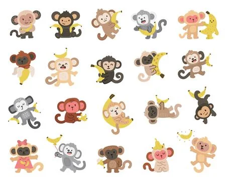 Cute monkey character set in scandinavian style Stock Illustration