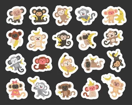 Cute monkey character set in scandinavian style Stock Illustration