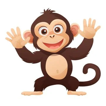 Cute Monkey Character, Waving Hand. Stock Illustration