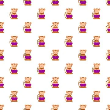 Cute monkey characters reading books seamless pattern 库存插图