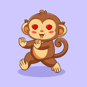 Cute Monkey Chasing Crush With Love Eyes Emoji Stock Illustration
