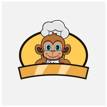 Cute Monkey Chef and Cooking Theme. Mascot, Character, Logo, label, And Icon. Stock Illustration