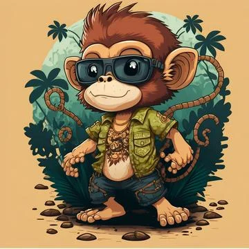 Cute Monkey Chill Mode Illustration Stock Illustration