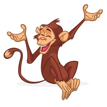 Cute Monkey Chimpanzee Flat Bright Color Simplified Vector Illustration In Fu Stock Illustration