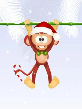 Cute monkey at Christmas Stock Illustration