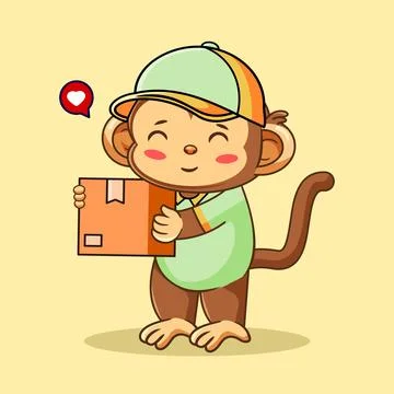 Cute Monkey Courier Delivering Package Vector Illustration Stock Illustration