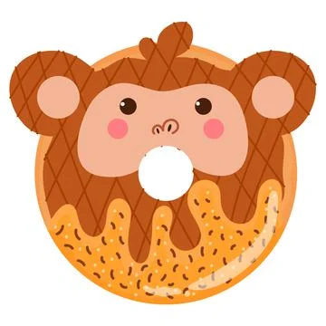 Cute monkey donut, tasty sweets for kids in cartoon childish style isolated o Stock Illustration