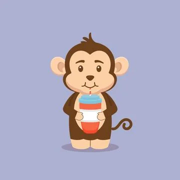 Cute Monkey Drink Coffee Cartoon Stock Illustration