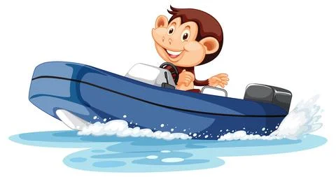 Cute monkey driving boat Stock-Illustration
